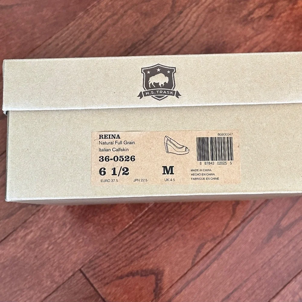 Trask Reina brown leather peep toe wedge - Picture 2 of 11